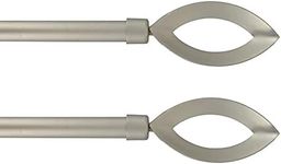 Set of 2 Adjustable Single Curtain Rods 50"-82" with Decorative Finials and Brackets, Silver Matte