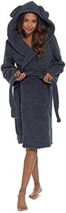 Ladies 3D Novelty Animal Hooded Soft Fleece Wrap Dressing Gown Robe Nightwear, Charcoal Dog, 16-18