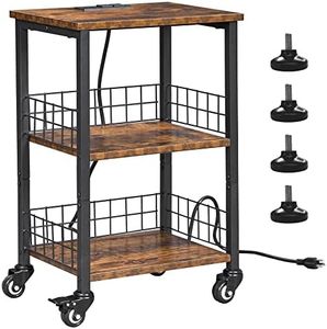 BEWISHOME Rolling End Table with Wheels, Small Side Table with Charging Station & USB and Type C Ports, Industrial Nightstand for Living Room Bedroom, Rustic Brown KTC01Z