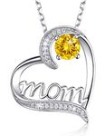 Love Heart Pendant Mom Necklace for Mom Birthday Gifts Citrine Sterling Silver Fine Jewelry for Mom