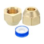 PATIKIL 3/8" Brass Flare Nut, 2pcs SAE 45 Degree Copper Flare Tube Fitting Brass Pipe Fitting for Air Conditioner Copper Pipe Extension Water Gas Line, Matte