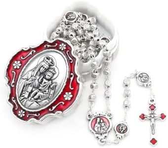 Catholic Rosary Beads with Metal Keepsake Gift Box Set (OL Mt. Carmel Cube)