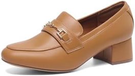 DREAM PAIRS Women's Chunky Mid Heel Pumps Comfortable Slip-On Heel Loafers Dressy Fashionable Business Casual Shoes,Size 8,TAN,SDLS2401W