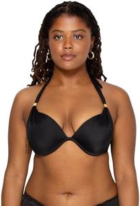 Smart+Sexy Women's Swim Secret Mega Push-up Halter Bikini Top, Black Hue, 32C