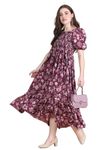 KUDUZO Floral Print Maxi Dress with Puffed Sleeves for Women (Small, Purple)