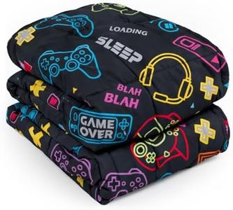 OHS Weighted Blanket Adult 3kg, Black Gaming Weighted Blanket Teddy Fleece Reverse Calming Anxiety Relief Sleep Therapy Blankets Gifts for Adults, 100x150cm (Disclaimer:Only suitable for age 3+years)