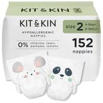 Kit & Kin Premium Baby Nappies Size 2 | 4-8 kgs / 9-18 lbs | Pack of 152 Nappies | Plant-Based Materials On Baby's Skin | Hypoallergenic | Superior Leak Protection