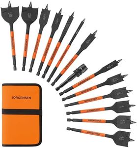 Jorgensen 14-Piece Spade Drill Bit Set with Quick-Load Connector, High-Performance Carbon Steel Paddle Bits for Woodworking, Self-Feeding Threaded Tip, Assorted Bits 1/4" to 1-1/2" with Storage Pouch