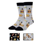 Men's Whiskey Crew Socks, Novelty Cool Crazy Fun Drink Cotton Design in Grey