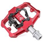 GEWAGE Mountain Bike Pedals - Dual Function Flat and SPD Pedal - 3 Sealed Bearing Platform Pedals SPD Compatible, Bicycle Pedals for BMX Spin Exercise Peloton Trekking Bike (Red)