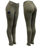 ASTILE EQUESTRIAN Ladies Riding Tights with Phone Pockets Full SEAT Silicon Tights with Polka DOTS Pattern Riding Leggings Breeches (Light Olive, UK 14 (32'' Waist))
