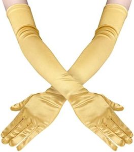 Lansian 22'' Long Opera Satin Gloves Gold for Women, Elbow Length 20s Costume Flapper Bridal Dance Gloves For Evening Party, Gold