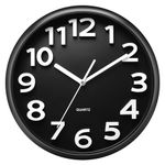 Plumeet 13'' Wall Clock, Large Battery Operated Wall Clocks Silent Non-Ticking Quartz, Modern Style Suitable for Bedroom Living Room Office Decor - 3D Numbers Display Easy to Read, Black
