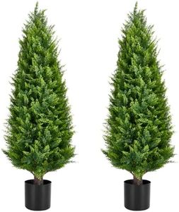 Artificial Topiary Tree 2-Set - 4 Feet Tall UV Protected Faux Cedar Pines - Outdoor & Indoor Decor - Heavy Duty Pots - Realistic Fake Tree - Artificial Plants Outdoor