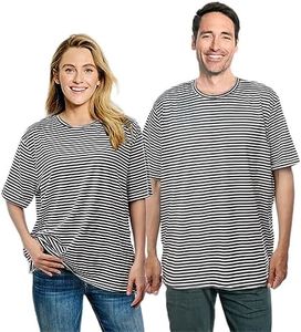 Blamoche Shoulder Surgery Shirts, Unisex Rehab Shirt with Discreet Shoulder Snaps, Chemo Clothing, Stripe Short Sleeve Shirt
