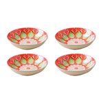 Nestasia Red and Green Floral Set of 4 Round Ceramic Dahi Bhalla Plate/Chaat Plate/Snack Plate/Halwa Plate/Chakna Plate/Dessert Plate (5.5 Inch)