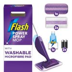 Flash Powermop Floor Cleaner Starter Kit, Spray Mop, Dry Wet Mop, All-In-One Mopping System, Powered Deep Clean For Your Hard Floor Surfaces (1 washable pad + 2 disposable pads)