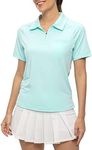 TBMPOY Women's Golf Polo Shirts Short Sleeve UPF 50+ Dry Fit Athletic Tennis T-Shirts Zip Up Athletic Sports Shirt, Sky Blue, Medium