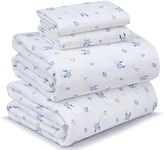 RUVANTI 100% Cotton Sheets for Queen Size Bed - Crispy Cooling Percale Sheets - Breathable & Durable Queen Sheet Set - 16 Inches Deep Pocket Queen Size Sheets - Blue Floral - 4 Pieces