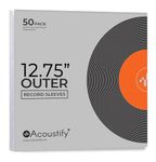 Acoustify Premium Acid-Free Anti-Static Vinyl Record Outer Sleeves, 50-Pack - Crystal Clear True 3 Mil, 12.75" x 12.75" for Single & Gatefold 12" LPs