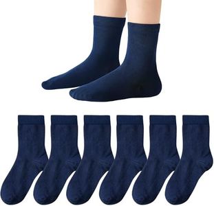 HONGTEYA Kids Crew Socks Boys Girls Cotton Black White Navy Blue Seamless Toe Cotton Sports Socks 6 Pack (US, Age, 6 Years, 8 Years, Navy)