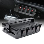 4-Gang 12V Rocker Switch Box [20 Amp Max.] [12 AWG Wires][12 Volt DC] SPST On/Off Rocker Toggle Switch Panel Box for Auto Automotive Lights Car Marine Boat Truck Vehicles & More