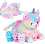 PixieCrush Unicorn Stuffed Animals for Girls Ages 3-8 - Mommy Cat Unicorn with 4 Baby Kittens - Magical Cat Pillow Plushies - Enchanting Plush Cat with Stuffed Kittens