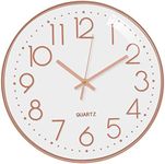 Claiez Wall Clock 12" Silent Quartz Decorative Latest Wall Clock Non-Ticking Classic Clock Battery Operated Round Easy to Read for Room/Home/Kitchen/Bedroom/Office/School(Rose White)..