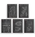 Magic Posters Snowboard Set Of 5 Patent Prints - Snowboarding Poster Gift Blueprint Retro Wall Art Original Decor - Frame Not Included