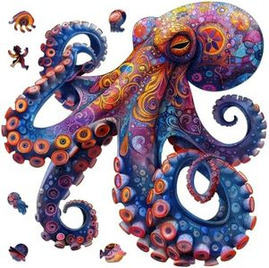 Mys Aurora Octopus Puzzles for Adults 500 Pieces, 5MM Thick Wooden Jigsaw Puzzles, Unique Shape Puzzle Ocean Wood Puzzles for Adults and Kids Birthday Gifts Family Game 17 * 17inch