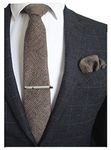 RBOCOTT Brown Wool Tie and Pocket Square, Cashmere Necktie Tie Clip Set for Men, Brown, general