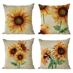 Set of 4 Sunflower Pillow Covers 16x16 Vintage Floral Decorative Cushion Cover Plant Throw Pillow Covers for Home Outdoor Sofa Couch Decoraions (16 Inch)