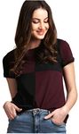 AELOMART Women's Cotton Round Neck Checkered Half Sleeve Top - (Awt4035Wnb-S_Burgundy_Small, Regular Fit)