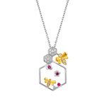 AmDxD 18K White Gold Wedding Necklaces Honeycomb with Bees Shape Round Cut Diamond Pendant Necklace Silver Gold