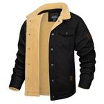 KEFITEVD Mens Warm Vintage Jackets Casual Cargo Fleece Coat Autumn Winter Warm Bomber Jacket Multi Pockets Black, S