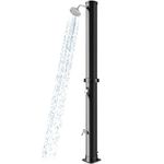 Goplus 10 Gallon Solar Heated Outdoor Shower, 7.2 FT Freestanding Garden Pool Shower with Rotating Shower Head, Temperature Adjustment & Foot Shower, for Outside Backyard Beach (Black)