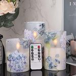 Eldnacele Hydrangea Glass LED Candles Flickering with Remote Timer, Battery Operated Flameless Candles Home Wedding Christmas Decoration Gift(3 x 4,5,6 Inches)