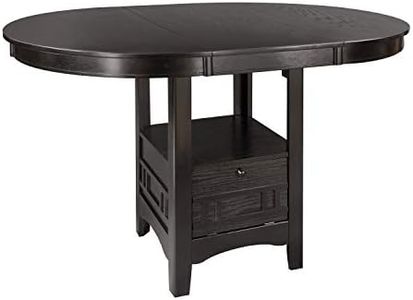 Lexicon Meyer 60 Inch Bar Table - Round Counter Height Small Kitchen Table for 2-4, Solid Wood, Oval Extendable Leaf for Small Dining Room, Storage Space, Shelf, Easy Assembly, Dark Cherry Brown