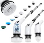 Electric Spin Scrubber, Cordless Cleaning Brush with 8 Replaceable Heads, Five-Speed Power Scrubber with Adjustable Handle for Bathroom, Tub, Floor, Tile & Car – Clean Without Bending
