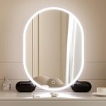 LVSOMT Oval Vanity Makeup Mirror with Lights, LED Make Up Mirror, Large Desk Mirror with 2 Drawers, Light Up Mirror for Tabletop Desktop, Birthday Gift Idea (Black 20" x 16.5")