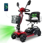 MOVEMAGIC 30 Miles Long Range 4 Wheel Electric Mobility Scooter, Foldable Travel Mobility Scooter for Adults, All Terrain Electric Scooter with Seat for Elderly, 6.2mph (RED, 30MILES)