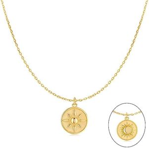 Colgante de mujer original reversible con diseño de un sol y una luna. Cadena de plata para mujer, niña ideal para regalo del día de la madre, cumpleaños, aniversario. Joyería mujeres (Baño de oro)
