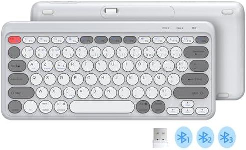 TECURS Clavier sans Fil Rechargeable, Clavier Bluetooth Multi-Dispositifs pour Windows/iOS/Android, Mini Clavier 2.4G, Clavier AZERTY Français pour Tablet/PC/Mac, Gris et Blanc