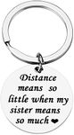 Sister Keychain Gift from Sister, Long Distance Leaving Going Away Apart Sister Keychain Cute Funny Engraved Stainless Steel Key Ring Birthday Christmas Charm Pendent Jewelry Present