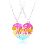 Bff Necklace for 2 Girls Matching Friendship Necklace Half Heart Pendant Flamingo Necklace Best Friends Necklaces for Sister Birthday Gifts (C: rainbow heart necklace)