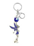 AUGEN Premium Blue Evil Eye Tinker Bell Fairy Design Keychain Metal Vastu Good Luck Charm Protection With Key Ring Anti-Rust (Pack Of 1)