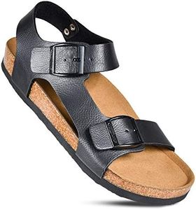 AEROTHOTIC Women's Arch Support Ankle Strap Sandal (Black, 6)