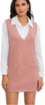 OYOANGLE Women's V Neck Sleeveless Knitted Solid Short Sweater Dress with Pockets Dusty Pink M