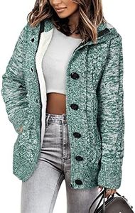 Sidefeel Women's Hooded Knit Cardigans Button Cable Sweater Coat XL Green