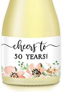 HAPPY 50th BIRTHDAY Ladies Gift & Party Ideas, Decorations, Mini Champagne & Wine Bottle Labels, Cheers to 50 Years! 20 Count Decals, Mom, Wife, Sister, Friend, Coworker Celebrate Her Fiftieth!